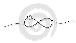 continuous single line drawing of infinity symbol with heart shape