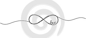 continuous single line drawing of infinity symbol with word LOVE