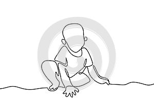 Continuous single line drawing of pretty baby in crawling. Cute baby boy learn to crawl on the floor isolated on white background