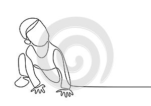 Continuous single line drawing of pretty baby in crawling. Cute baby boy learn to crawl on the floor isolated on white background