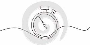 Continuous Single Line Drawing Stopwatch. Timekeeping Minimal Vector Graphic