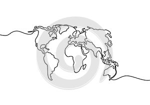 Continuous single line style world. Earth globe one line drawing of world map vector illustration minimalist design of minimalism