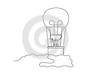 Continuous single one drawing businessman looking through binoculars at flying headlights. Business growth strategy concept.