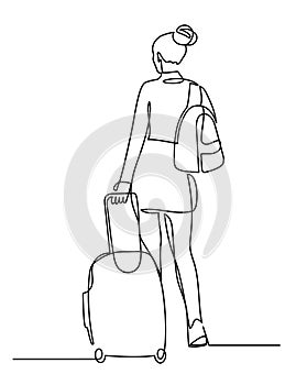 Continuous single one line drawn of a passenger suitcase luggage.