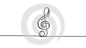 Continuous treble clef, music line art note vector sketch illustration.