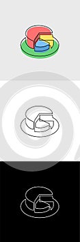 Continuous unbroken line icon of 3D business pie chart