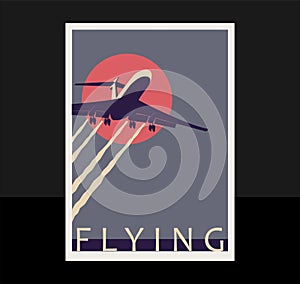 The contour of the aircraft against the background of dawn or sunset. Design for advertising banner, poster, brochure or