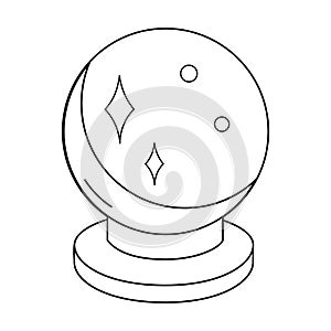 Contour black-and-white drawing of a magic ball. Vector illustration. Coloring page