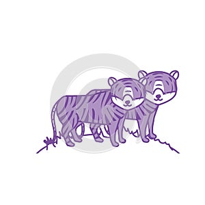 Contour cute tiger animal couple together