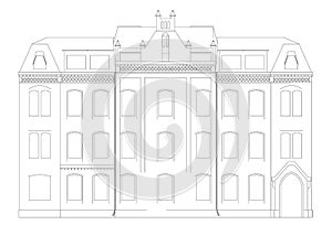 Contour of a decorative house isolated on a white background. Front view. Vector illustration