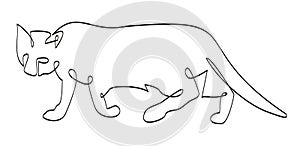 Contour drawing of a crouching cat