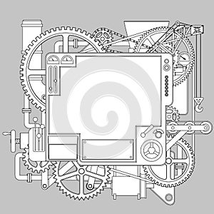 Contour drawing of white complex fantastic machine