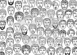 Contour faces of people of different genders  different nationalities and ages on a white background photo