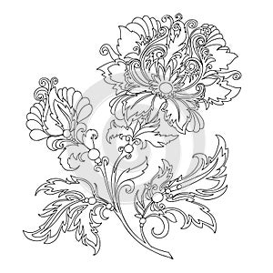 Contour of flower with ornaments