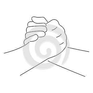 Contour gesture handshake human greeting. Icon of two hands in arm wrestling