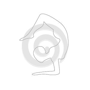 Contour of the girl engaged in yoga, fitness, gymnastics. Pose of yoga. The outline of the figure in black on a white background