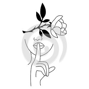 Contour of the girl with a hand gesture shows quieter, instead of the eyes of a rose. Minimalism