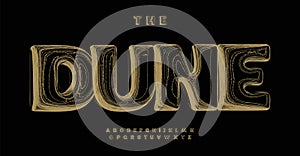 Contour golden typography, elegant creative font. Bold ornate letters with sophisticated topographic texture for luxury