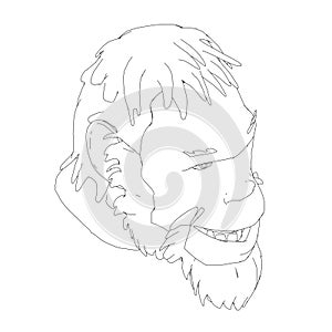 Contour head of a Neanderthal. Contour head of a prehistoric man. Isometric view. Vector illustration