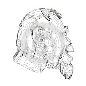 Contour head of a Neanderthal. Contour head of a prehistoric man. Side view. Vector illustration