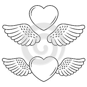 Contour heart with wings symbol love icon design tattoo.