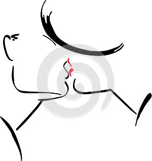 Contour illustration of couple kissing photo