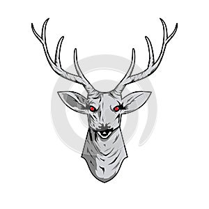 Contour illustration of a deer skull with antlers with boho pattern.