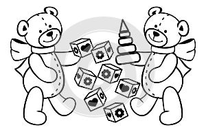 Contour image of teddy bears and other children toys.