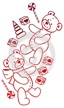 Contour image of teddy bears. Raster clip art.