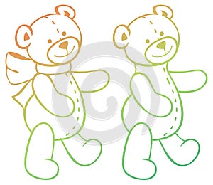 Contour image of teddy bears. Raster clip art.