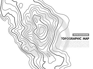 Contour line map. Topographical relief outline, cartography texture geographic world mapping grid terrain trails, vector photo