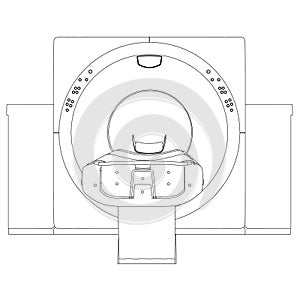 Contour of a medical tomograph from black lines isolated on a white background. Front view. Vector illustration