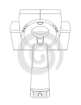 Contour of a medical tomograph from black lines isolated on a white background. Front view. Vector illustration