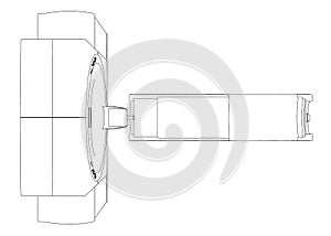 Contour of a medical tomograph from black lines isolated on a white background. View from above. Vector illustration