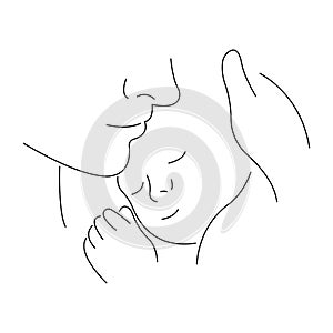 Contour of a mother hugging a sleeping baby on her chest. Newborn baby and mom. The concept of childhood, motherhood, happiness