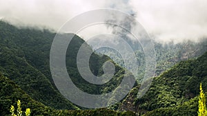 Contour of mountains with moving fog.Time Lapse