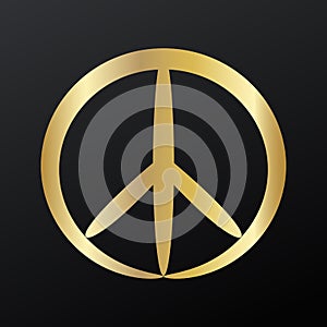 Contour golden peace sign on black background, vector