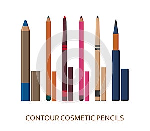 Contour pencils. Make up background. Cosmetic icons collection