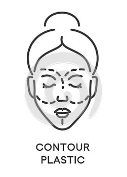 Contour plastic, woman beauty procedure or surgery, isolated icon