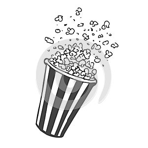 Contour popcorn icon. Hand drawn cartoon illustration of food in cinema. American symbol of snack in doodle style