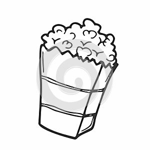 Contour popcorn icon. Hand drawn cartoon illustration of food in cinema. American symbol of snack in doodle style. Large paper cup