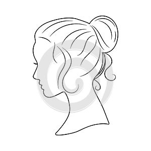 Contour portrait of a young beautiful woman in profile. Sketch. Minimal design, elegant style.