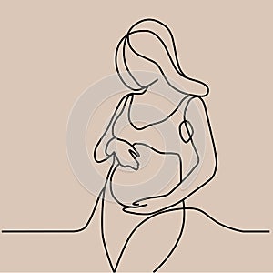 the contour of a pregnant woman, a simple stylized drawing on the theme of motherhood, childbirth
