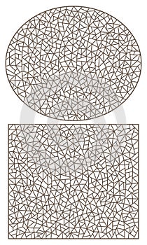 Contour set with abstract backgrounds contour stained glass, imitation of finely broken glass,dark outlines on a white background,