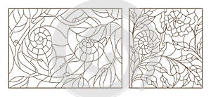 Contour set with illustrations of stained-glass windows with snails and plants