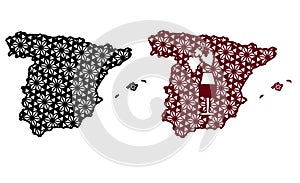 Contour of Spain with decorative geometric pattern and a glass of grape wine. Cut and Sublimation File