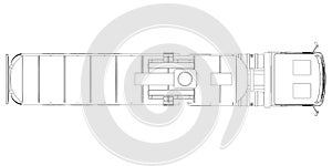 Contour of a tank truck for transportation of gasoline from black lines isolated on a white background. Truck with a