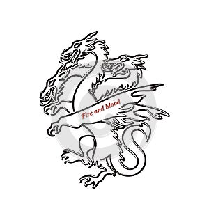 Contour of the three-headed dragon. Mythical animal.