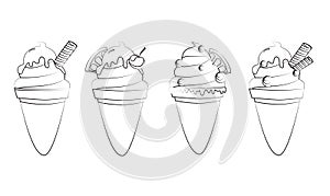 Contour vector illustration ice cream cones.