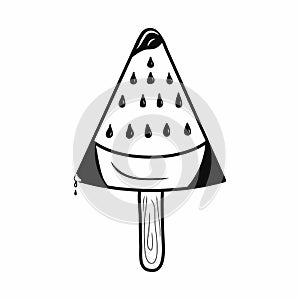 Contour watermelon ice cream icon illustration. Idea for damask, paper, templates, summer holidays, food sweet themes. Isolated